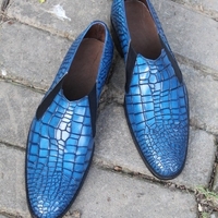 Handmade Men Alligator Oxford Shoes, Men Blue Patina Crocodile Dress Shoes - Thumbnail 1