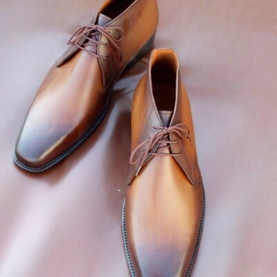 Handmade custom made dress shoes brown calfskin leather chukka boots