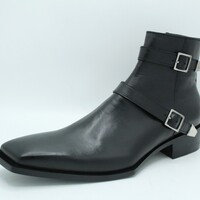 Crafted Leather Bespoke Dress Shoes Black Leather Double Buckle Side Zipper Jodhpur Boot - Thumbnail 1