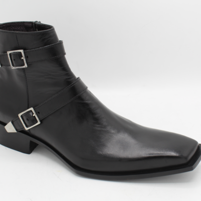 Crafted leather bespoke dress shoes black leather double buckle side zipper jodhpur boot