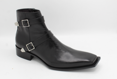 Crafted Leather Bespoke Dress Shoes Black Leather Double Buckle Side Zipper Jodhpur Boot