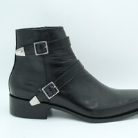 Crafted Leather Bespoke Dress Shoes Black Leather Double Buckle Side Zipper Jodhpur Boot - Thumbnail 2