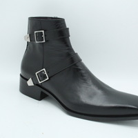Crafted Leather Bespoke Dress Shoes Black Leather Double Buckle Side Zipper Jodhpur Boot - Thumbnail 3