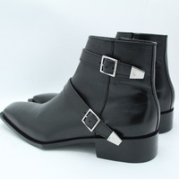 Crafted Leather Bespoke Dress Shoes Black Leather Double Buckle Side Zipper Jodhpur Boot - Thumbnail 4