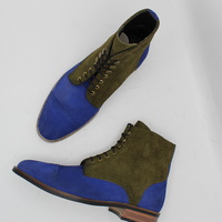Crafted Leather Bespoke Dress Shoes Blue Green Suede Leather Ankle High Lace up Boot - Thumbnail 2