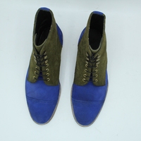 Crafted Leather Bespoke Dress Shoes Blue Green Suede Leather Ankle High Lace up Boot - Thumbnail 5