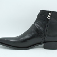 Crafted Leather Bespoke Dress Shoes Black Leather Double Buckle Side Zipper Jodhpur Boot - Thumbnail 5