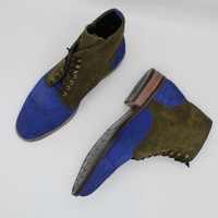 Crafted Leather Bespoke Dress Shoes Blue Green Suede Leather Ankle High Lace up Boot - Thumbnail 6