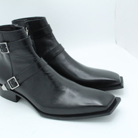 Crafted Leather Bespoke Dress Shoes Black Leather Double Buckle Side Zipper Jodhpur Boot - Thumbnail 7