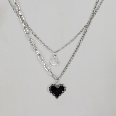 Pixel heart double chains necklace 