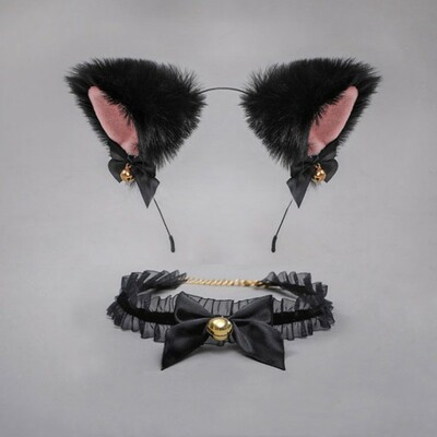Cosplay kawaii goth kitty ears + lace choker - Thumbnail 4