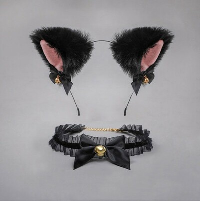 Cosplay kawaii goth kitty ears + lace choker