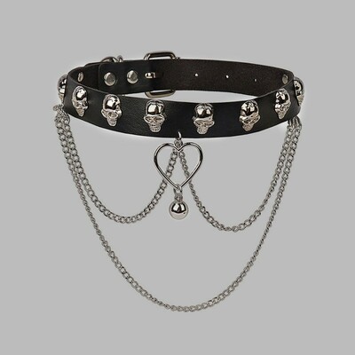 Skull grunge punk chains choker necklace