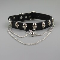 Skull grunge punk chains choker necklace - Thumbnail 2