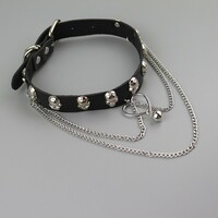 Skull grunge punk chains choker necklace - Thumbnail 3