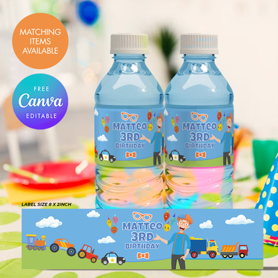 Editable blippi water bottle label printable instant download