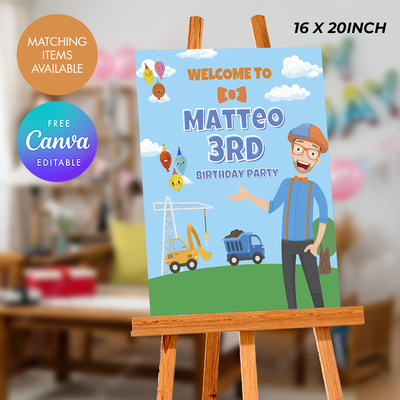 Editable Blippi Birthday Welcome Sign printable Instant download