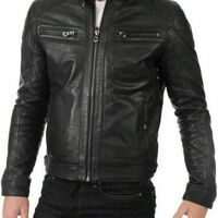 New men's lamb leather 100% leather jacket biker motorcycle stylish quilted blac - Thumbnail 4