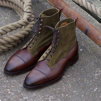 Burnished cap toe vintage leather brown maroon high ankle casual dress men boots