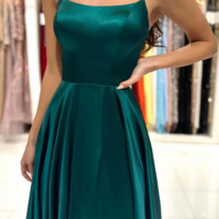 Green A-line Square Neck Simple Prom Dresses With Slit, Party Dresses,1060 - Thumbnail 2