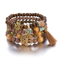 Bohemian style multi-layer bracelet set elastic wood bead bracelets - Thumbnail 4