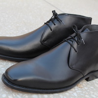Crafted Leather Bespoke Dress Shoes Black Calf Leather Chukka Boot - Thumbnail 4
