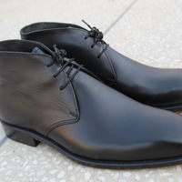 Crafted Leather Bespoke Dress Shoes Black Calf Leather Chukka Boot - Thumbnail 6