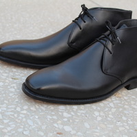 Crafted Leather Bespoke Dress Shoes Black Calf Leather Chukka Boot - Thumbnail 7