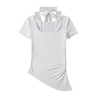 Lace patchwork mask T-shirt irregular top hot girl tight waist short sleeve - Thumbnail 5