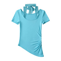 Lace patchwork mask T-shirt irregular top hot girl tight waist short sleeve - Thumbnail 6