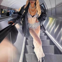 V-neck See Through Lace Mesh Dress - Thumbnail 1