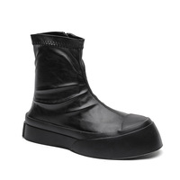 Black Platform Round Toe Motorcycle Boots - Thumbnail 4