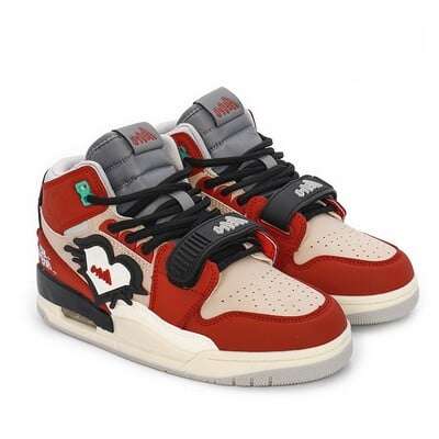 Red color block high top sneakers