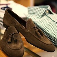 New Handmade Pure Brown Suede Leather Stylish Tassels Loafer Shoes for Men's - Thumbnail 1