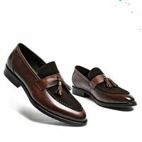 Men's Handmade Superb Leather and Suede Shoes with Tassels, Men dress shoes - Thumbnail 1