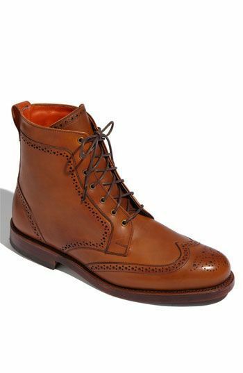 Handmade Mens Wingtip Brogue Tan Leather Boots, Men Tan Ankle Leather Boots For
