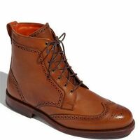 Handmade Mens Wingtip Brogue Tan Leather Boots, Men Tan Ankle Leather Boots For - Thumbnail 4