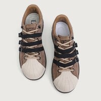 Brown Weircore Aesthetic Leather Straps Laceup Sneakers - Thumbnail 4