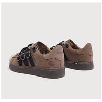 Brown Weircore Aesthetic Leather Straps Laceup Sneakers - Thumbnail 5