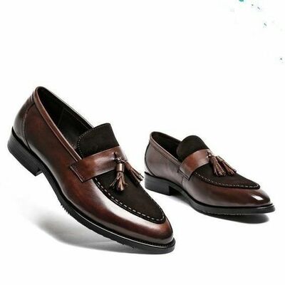 Men's Handmade Superb Leather and Suede Shoes with Tassels, Men dress shoes
