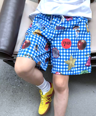 *Free Shipping*FOOD PRINT PLAID SHORTS