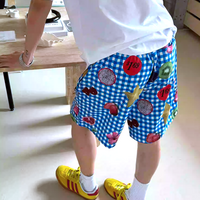 *Free Shipping*FOOD PRINT PLAID SHORTS - Thumbnail 1