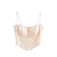 Sexy lace underwire camisole for women diamond-shaped fishbone navel-baring see-through hot girl slim fit top - Thumbnail 1