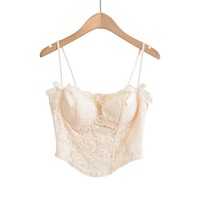 Sexy lace underwire camisole for women diamond-shaped fishbone navel-baring see-through hot girl slim fit top - Thumbnail 2