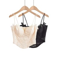 Sexy lace underwire camisole for women diamond-shaped fishbone navel-baring see-through hot girl slim fit top - Thumbnail 3