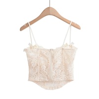 Sexy lace underwire camisole for women diamond-shaped fishbone navel-baring see-through hot girl slim fit top - Thumbnail 4