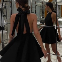 Black Prom Dresses High Neck Short Length - Thumbnail 1