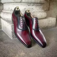 Handmade Men's Burgundy Leather Oxford Chiseled Toe Lace Up Dress Formal Shoes - Thumbnail 1