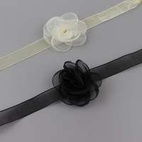 Aesthetic black camellia choker - Thumbnail 2