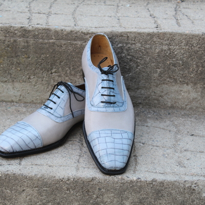 Crafted leather classic gray crocodile/alligator oxford lace up dress shoes - Thumbnail 4